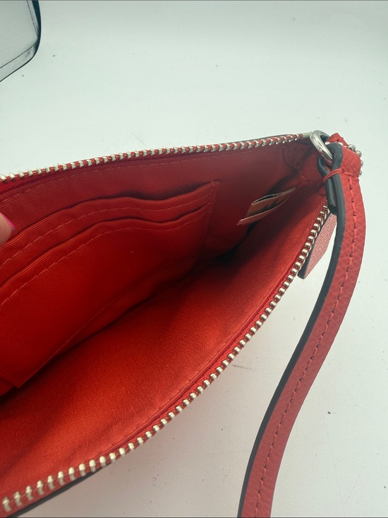 Coach Women Coach orange crossgrain Leather corner Zip Wristlet wallet